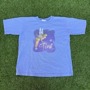 Vtg‎ 90s Disney Store Kids Tinker Bell Shirt Youth Girls Size 6 Purple Glitter